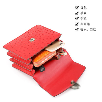 ダチョウ革のハンドバッグカジュアルなオールインワンショルダーバッグはチェーンバッグを斜めにまたぐことができます