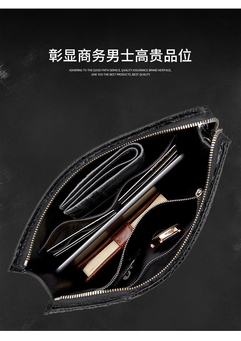 Siamese crocodile skin men's handbag genuine leather large capacity casual business men's bag 