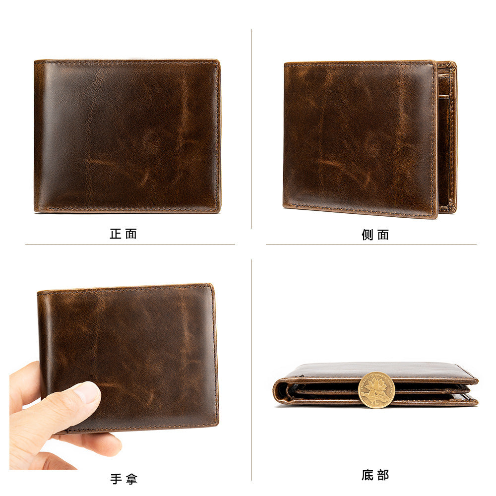 メンズ 短財布 牛皮レトロ盗難防止 手作り 男性用財布