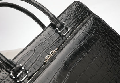 Crocodile Belly Skin Genuine Leather Men's Handbag Briefcase Double Zipper Handbag Business Office Business Trip Commuting File Bag 