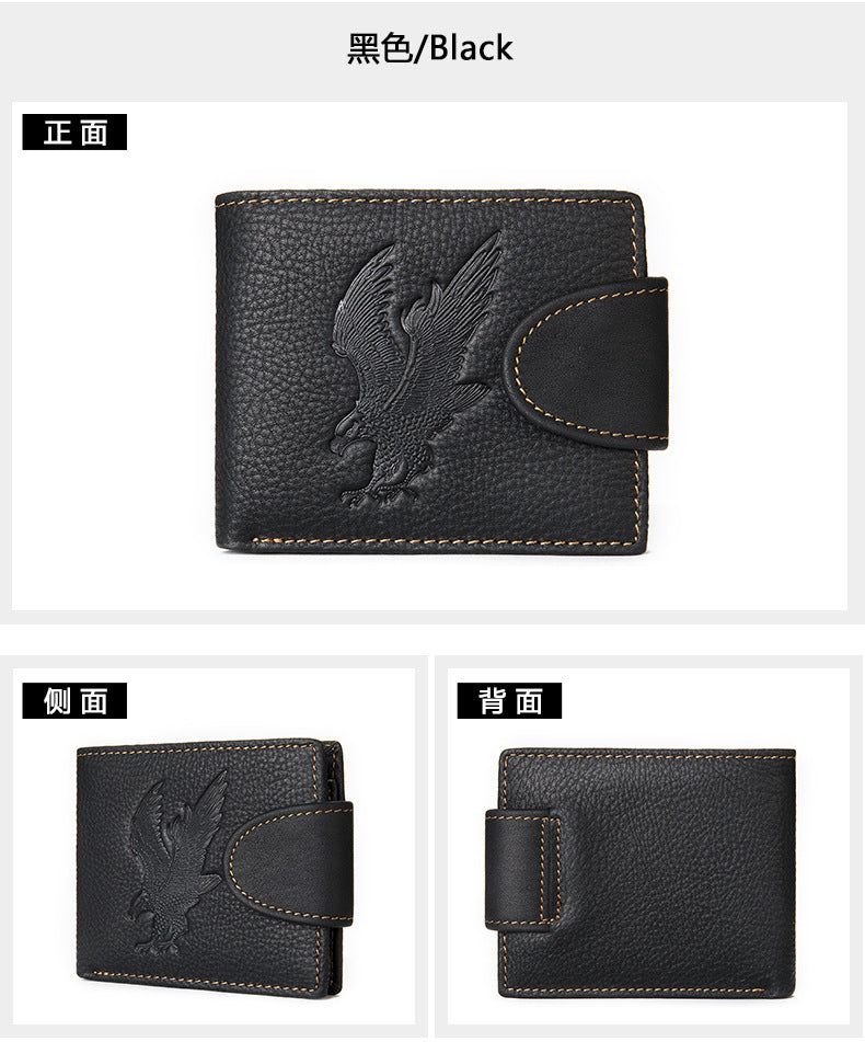 メンズ短財布 牛皮本革製 鷹 個性 ファッション 男性用カードバッグウォレット