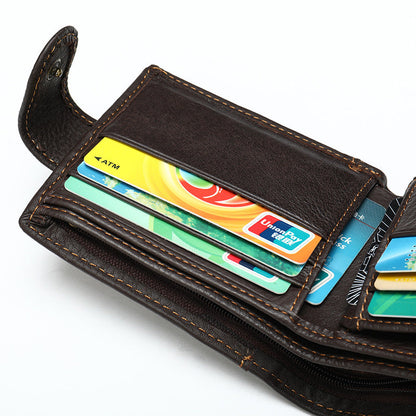 メンズ短財布 牛皮本革製 レトロ 多機能 男性用カードバッグウォレット