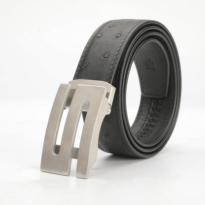 新型ダチョウ皮 本革メンズベルト自動バックル幅3.4cmビジネスカジュアル高級感紳士ベルト