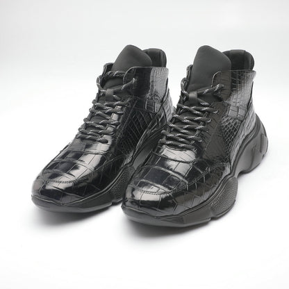 Crocodile Belly Skin Men's Short Boots Fashion Casual Platform Shoes Men's Shoes 