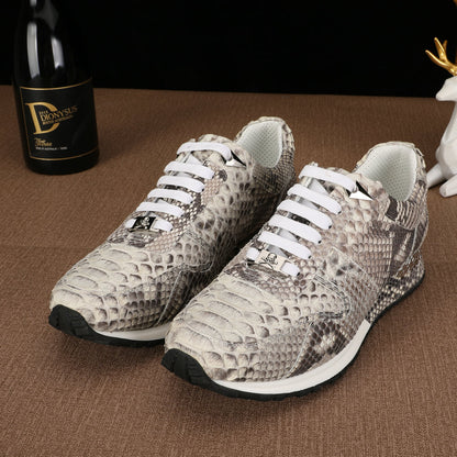 ニシキヘビ皮 本革 メンズスニーカー スポーツカジュアルシューズ 耐摩耗通気男性靴