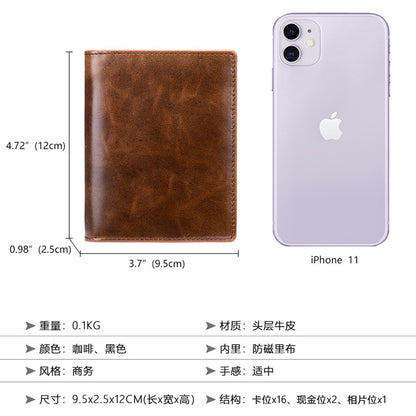 メンズ 短財布 牛皮本革製 rfid盗難防止カードバッグ レトロ男性用ウォレット