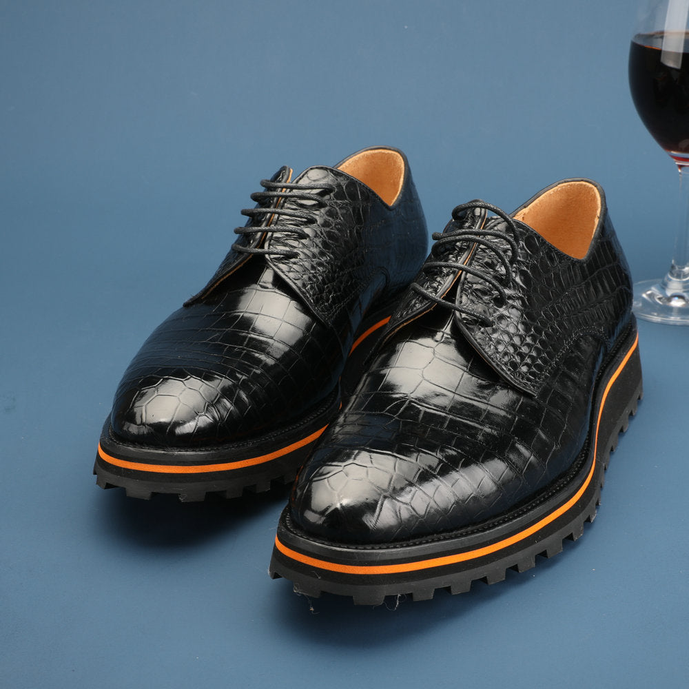 新型ワニ皮メンズ革靴 本革カジュアル厚底 滑り止め ビジネスシューズ