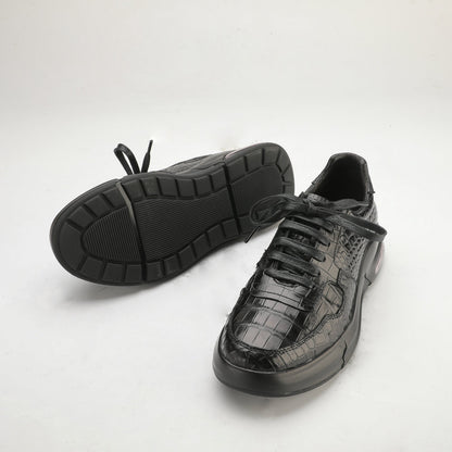 Crocodile Belly Skin Genuine Leather Men's Casual Shoes Rubber Thick Sole Athletic Shoes Air Cushion Damping Sneakers 