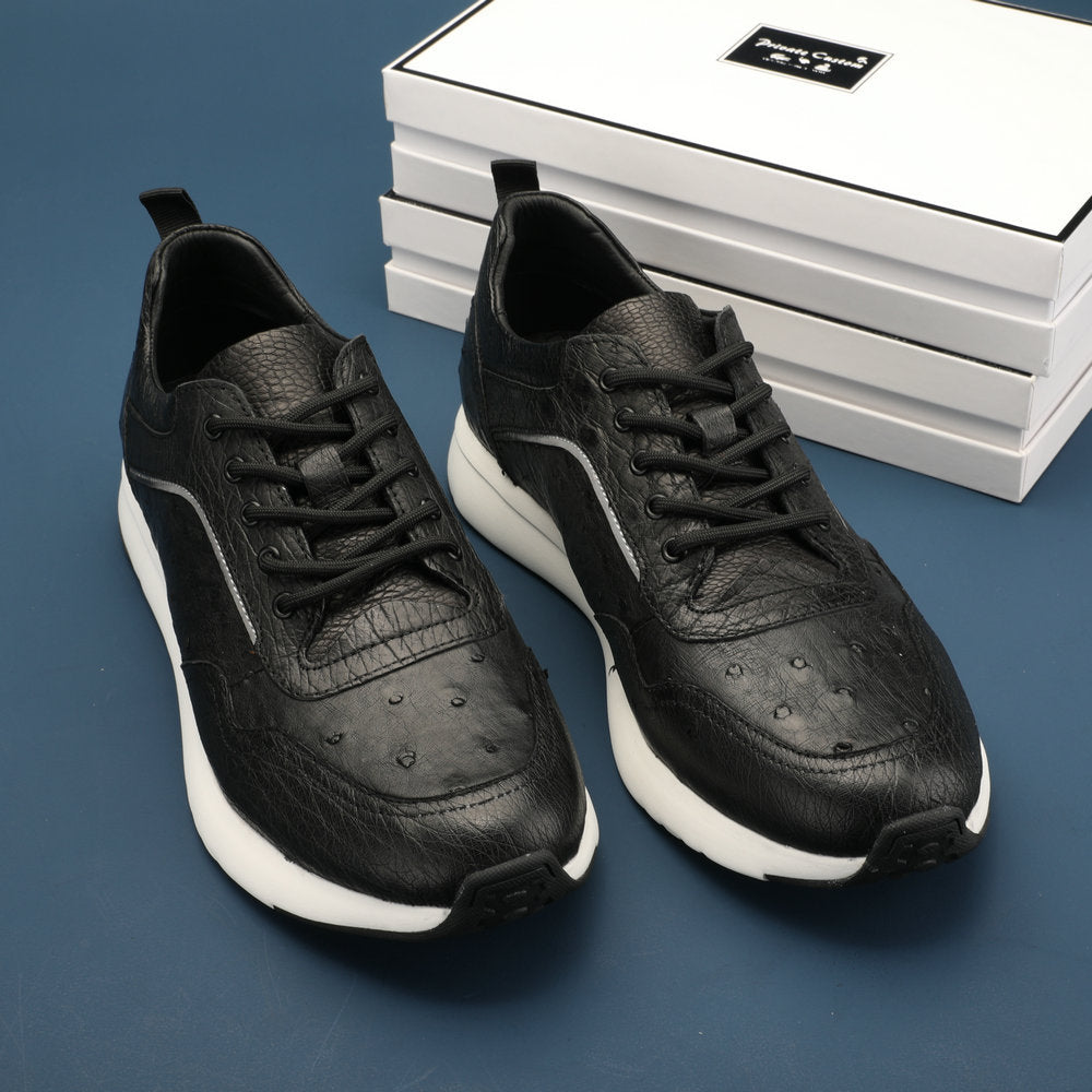 ダチョウ皮 男性靴 本革シンプル ファッション カジュアルシューズ