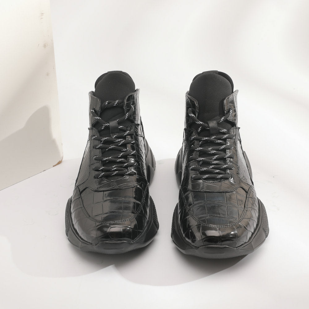Crocodile Belly Skin Men's Short Boots Fashion Casual Platform Shoes Men's Shoes 