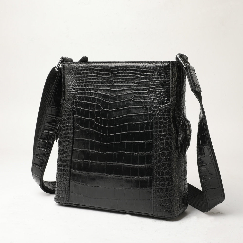 Siamese Crocodile Belly Skin Men's Shoulder Bag Genuine Leather Commuting Business Casual Crossbody Bag with Claws on the Side Edges 