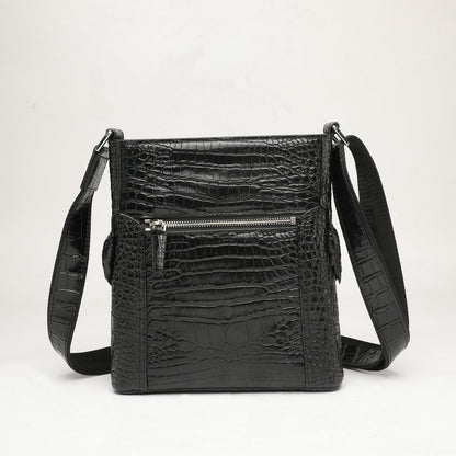 Siamese Crocodile Belly Skin Men's Shoulder Bag Genuine Leather Commuting Business Casual Crossbody Bag with Claws on the Side Edges 