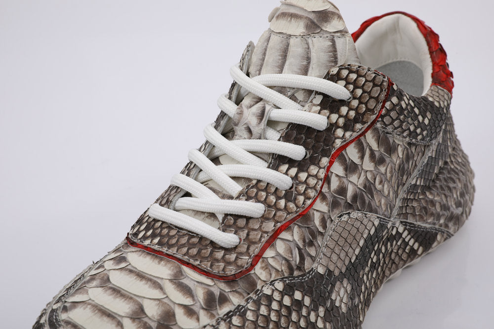 ニシキヘビ皮 本革メンズスニーカースポーツカジュアルシューズ ファッションインヒール男性靴