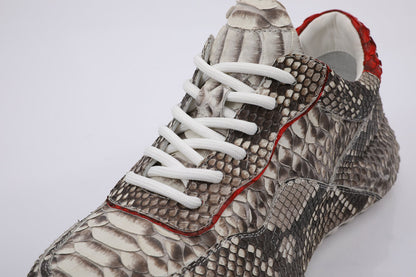 ニシキヘビ皮 本革メンズスニーカースポーツカジュアルシューズ ファッションインヒール男性靴