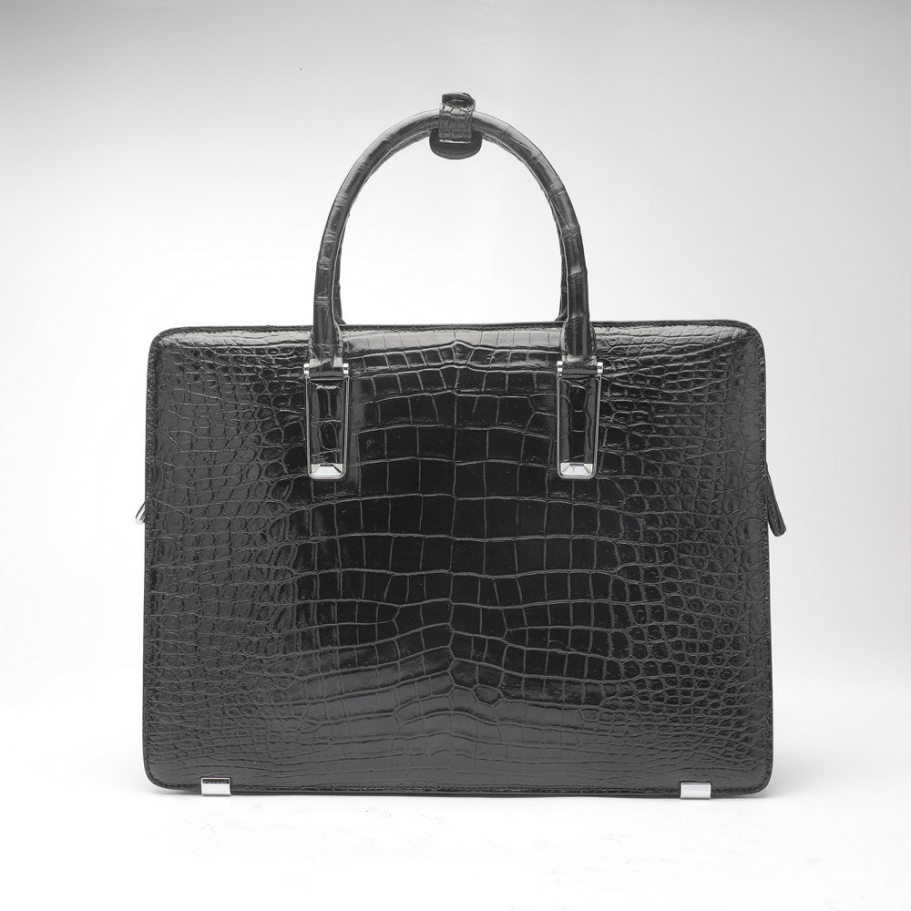 Crocodile Belly Skin Genuine Leather Men's Handbag Briefcase Double Zipper Handbag Business Office Business Trip Commuting File Bag 