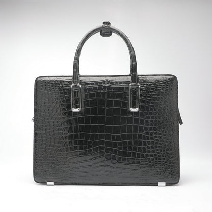 Crocodile Belly Skin Genuine Leather Men's Handbag Briefcase Double Zipper Handbag Business Office Business Trip Commuting File Bag 