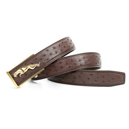 ダチョウの皮メンズベルト本革ビジネスカジュアル自動バックル幅3.4cm高品質男性ベルト