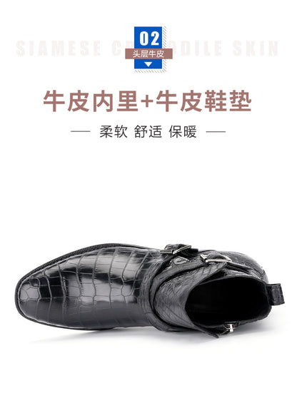 Men's Martin Boots Autumn/Winter Cold Protection Crocodile Skin Genuine Leather Men's Snow Boots 