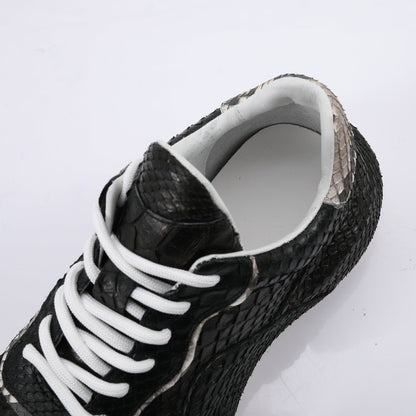 ニシキヘビ皮 本革メンズスニーカースポーツカジュアルシューズ ファッションインヒール男性靴