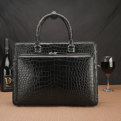 Crocodile Belly Skin Genuine Leather Men's Handbag Briefcase Double Zipper Handbag Business Office Business Trip Commuting File Bag 