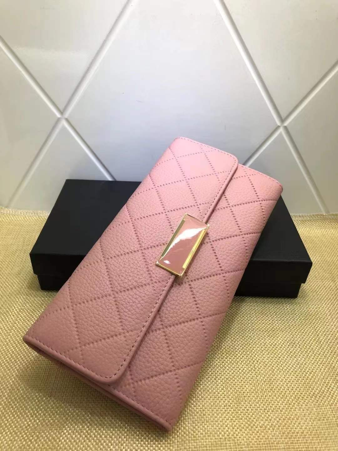 Ladies genuine leather long wallet check wallet cowhide clutch bag mobile pouch fashion 