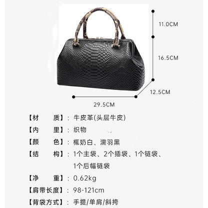 Women's Handbag Cowhide Shoulder Bag Large Capacity Genuine Leather Crossbody Ladies Bag Crocodile Pattern Commuting OL