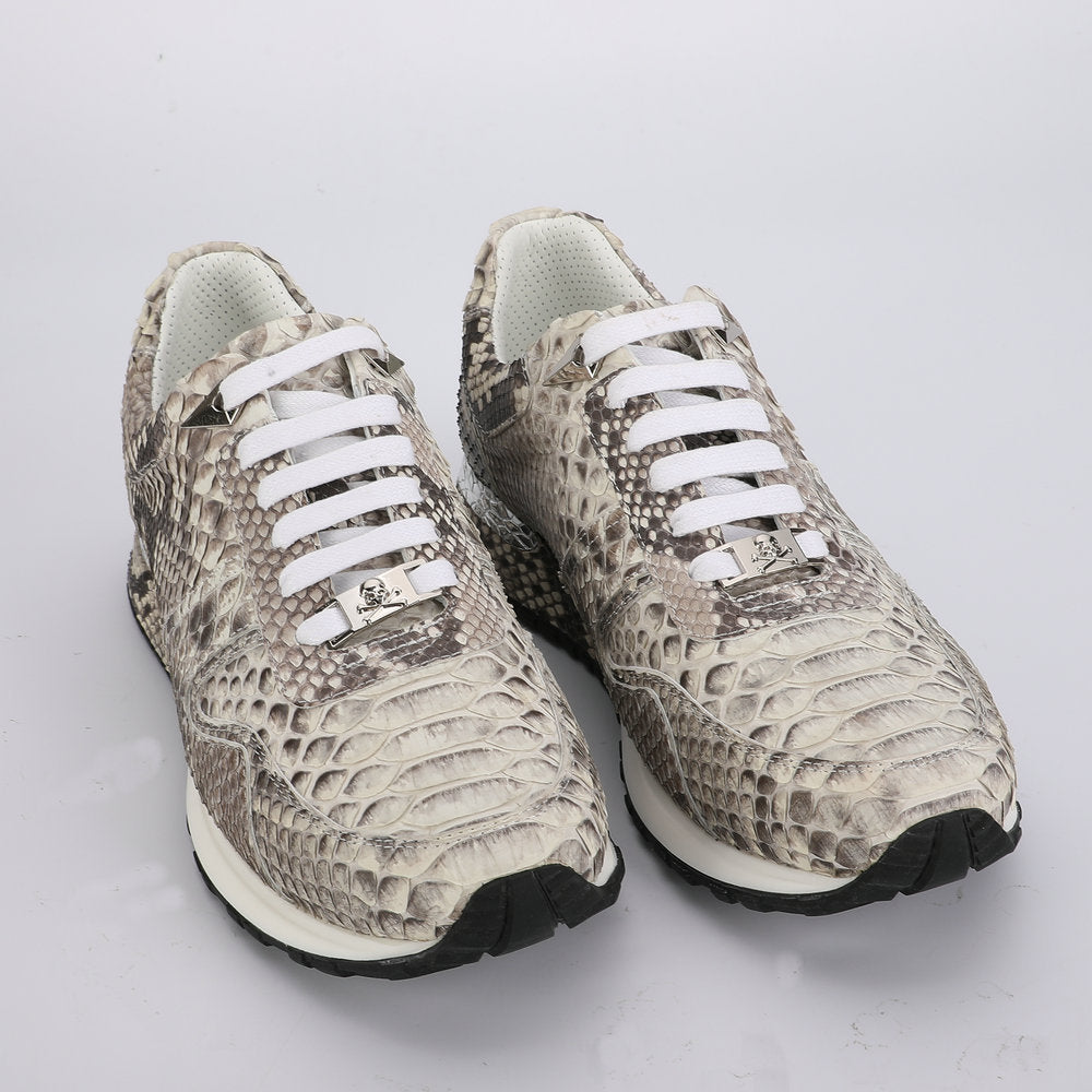ニシキヘビ皮 本革 メンズスニーカー スポーツカジュアルシューズ 耐摩耗通気男性靴