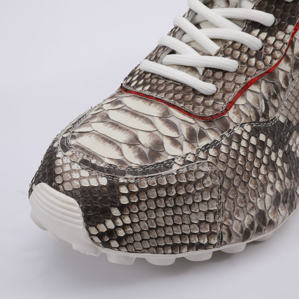 ニシキヘビ皮 本革メンズスニーカースポーツカジュアルシューズ ファッションインヒール男性靴