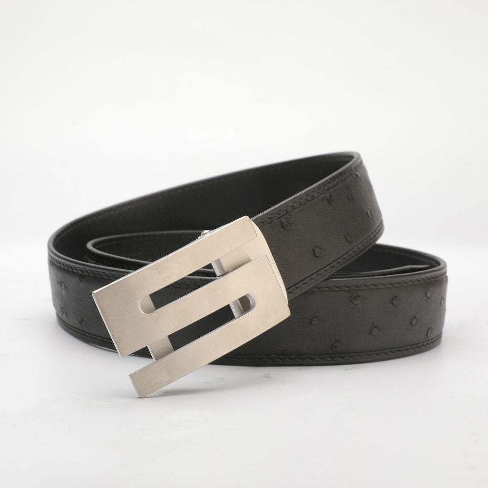 新型ダチョウ皮 本革メンズベルト自動バックル幅3.4cmビジネスカジュアル高級感紳士ベルト