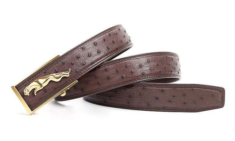 ダチョウの皮メンズベルト本革ビジネスカジュアル自動バックル幅3.4cm高品質男性ベルト