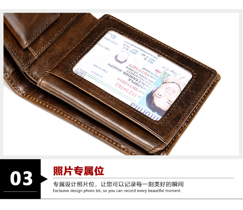 メンズ 短財布 牛皮レトロ盗難防止 手作り 男性用財布