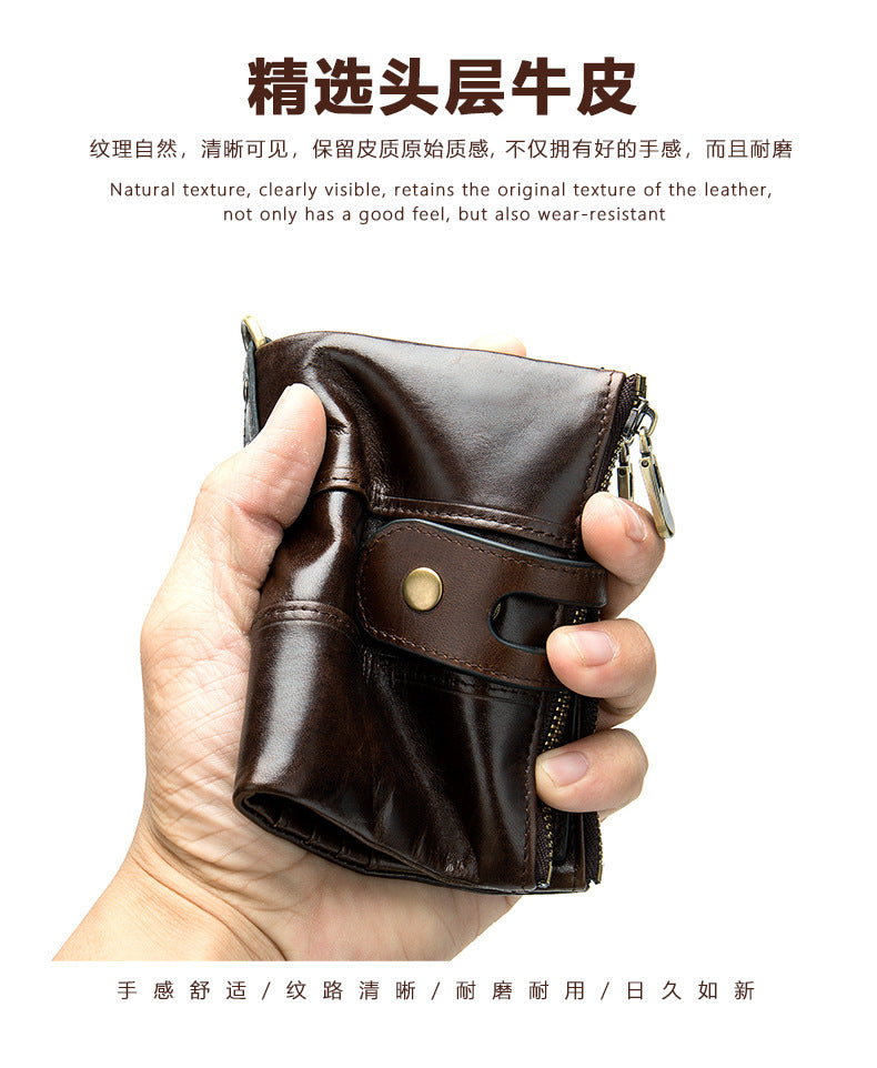 メンズ短財布 牛皮本革製 レトロ RFID盗難防止 カードバッグ
