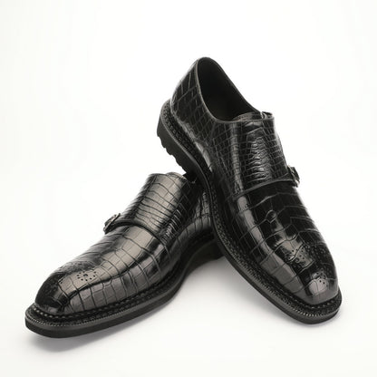 新型ワニ腹の皮メンズ革靴 本革 優れた通気性ゴム底 ビジネスシューズ
