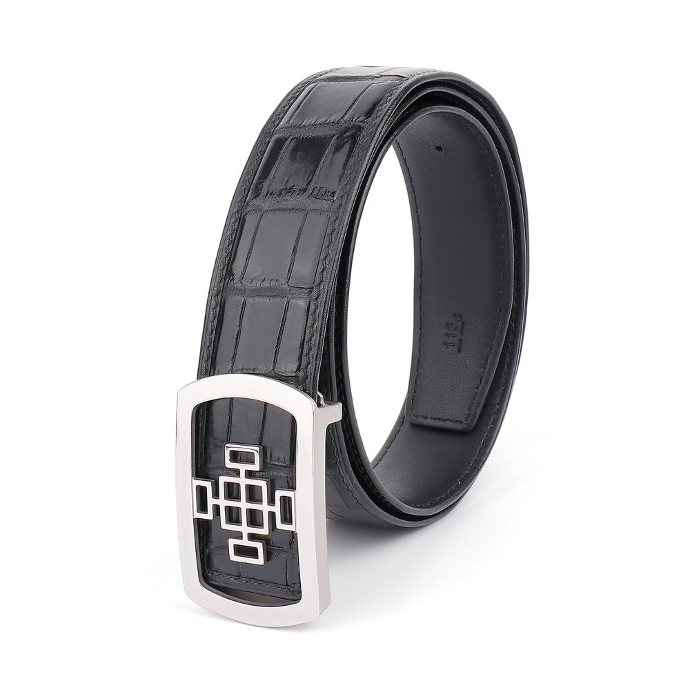 ワニ皮 メンズベルト ファッション プレートバックル 本革製男性用ベルト