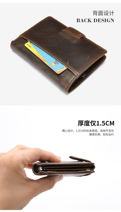 メンズ短財布牛皮本革製レトロクラッチバッグカードバッグ男性用ウォレット