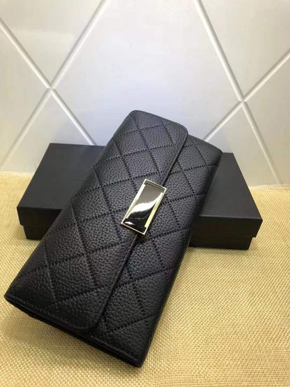 Ladies genuine leather long wallet check wallet cowhide clutch bag mobile pouch fashion 