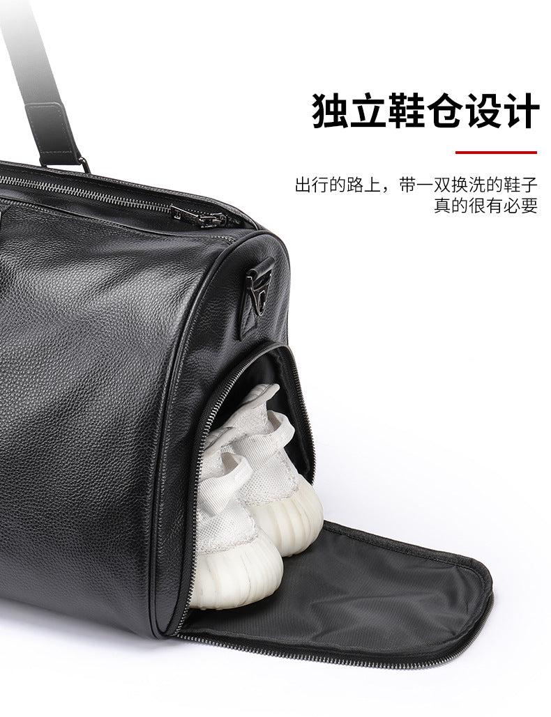 メンズ旅行かばん乾湿分離牛皮本革製短距離出張手提げかばんハンドバッグフィットネス旅行かばん大容量男性用荷物かばん