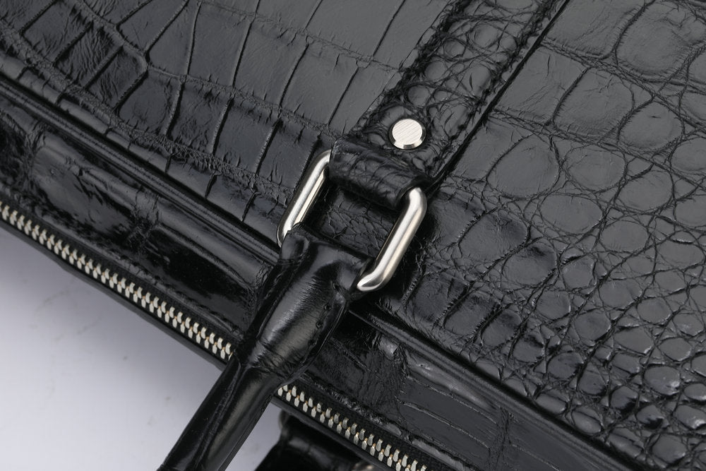 シャムワニ腹の皮 本革 メンズブリーフケース 高品質 男性用オフィスバッグ ビジネスバッグ ファイルバッグ 手提げかばん