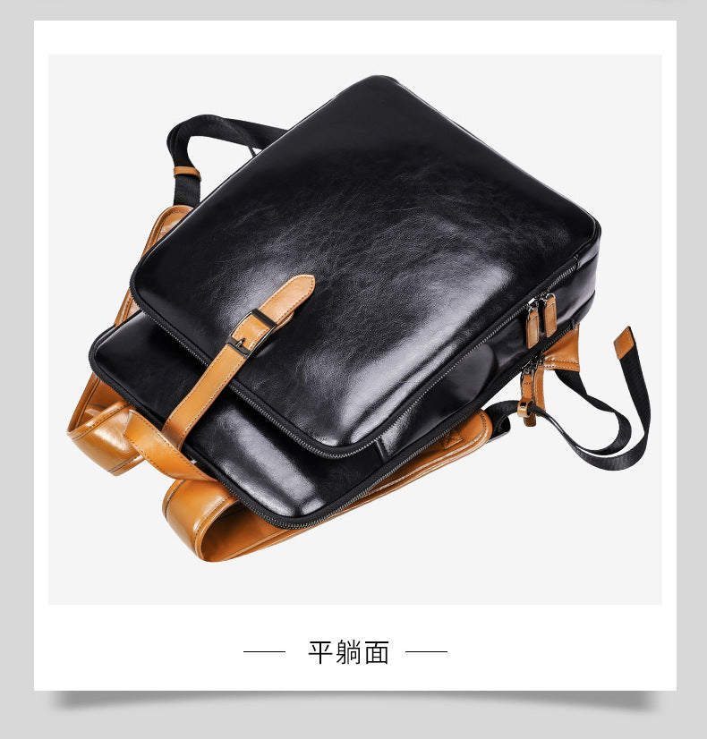 Men's backpack, cowhide, genuine leather, business casual, laptop double shoulder backpack, student bag, men's travel backpack 