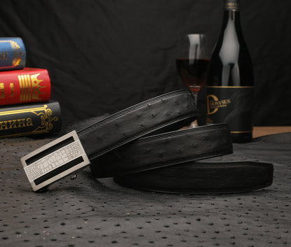 ダチョウ皮 本革メンズベルト自動バックル カジュアル 幅3.4cm 男性ベルト ギフト プレゼント