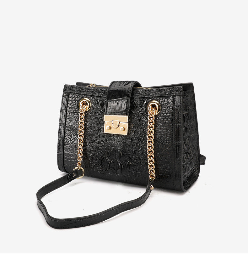 シャムワニ皮 女性バッグ本革バッグファッショントレンドレディースショルダーバッグ脇バッグ チェーンバッグ