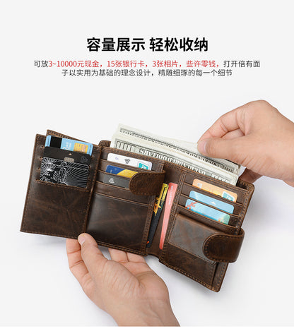 メンズ短財布牛皮本革製レトロクラッチバッグカードバッグ男性用ウォレット