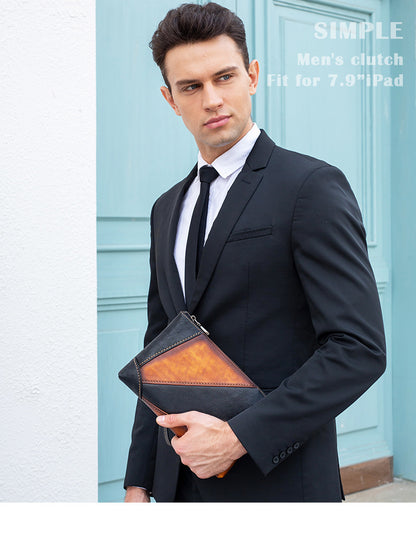 メンズクラッチバッグ 牛皮 本革製 大容量 レトロ ファッション男性用ハンドバッグ