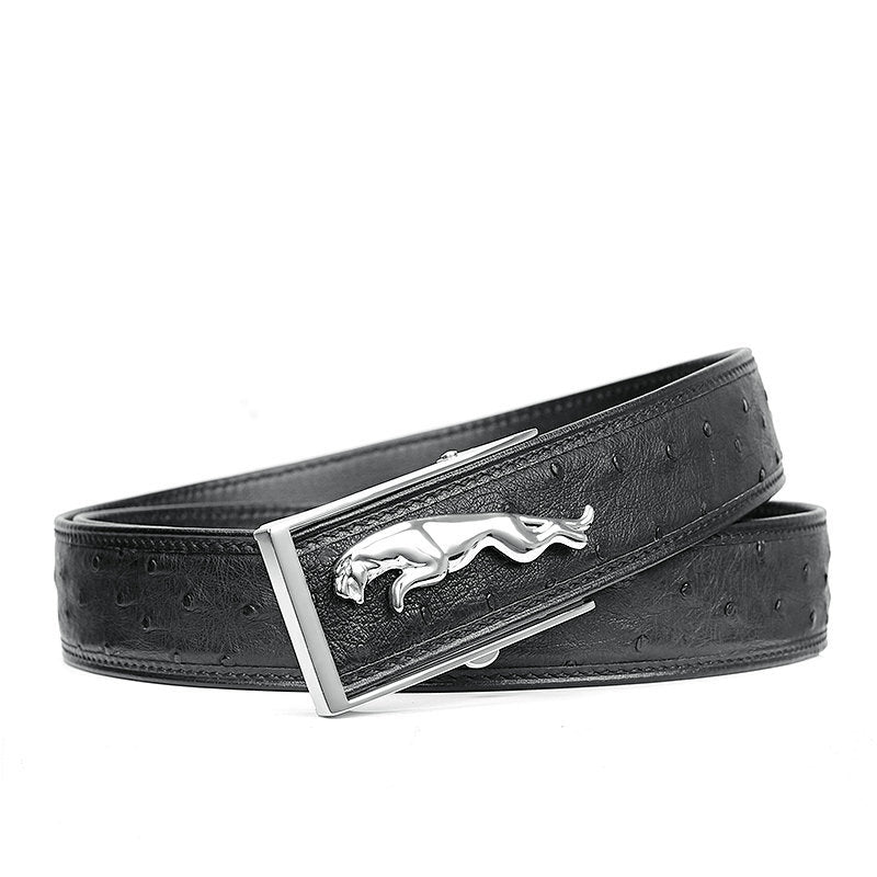 ダチョウの皮メンズベルト本革ビジネスカジュアル自動バックル幅3.4cm高品質男性ベルト