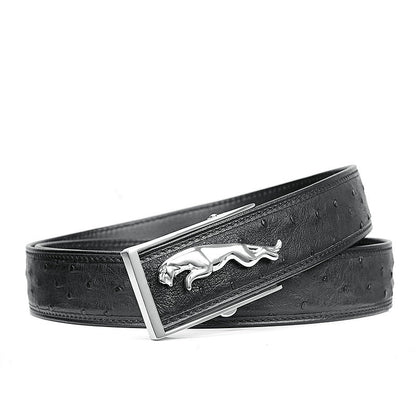 ダチョウの皮メンズベルト本革ビジネスカジュアル自動バックル幅3.4cm高品質男性ベルト