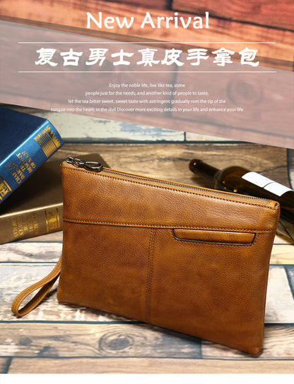 メンズクラッチバッグ 牛皮 本革製 大容量 レトロ ファッション男性用ハンドバッグ