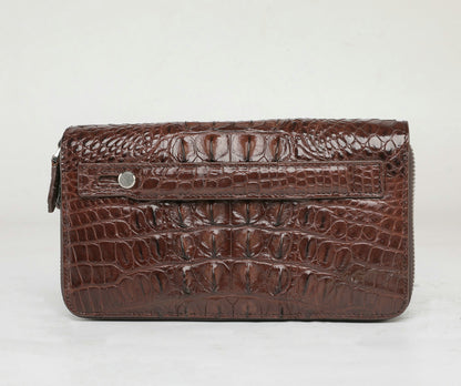 Siamese Crocodile Skin Men's Long Wallet Double Zipper Card Bag Genuine Leather Wallet Handbag 