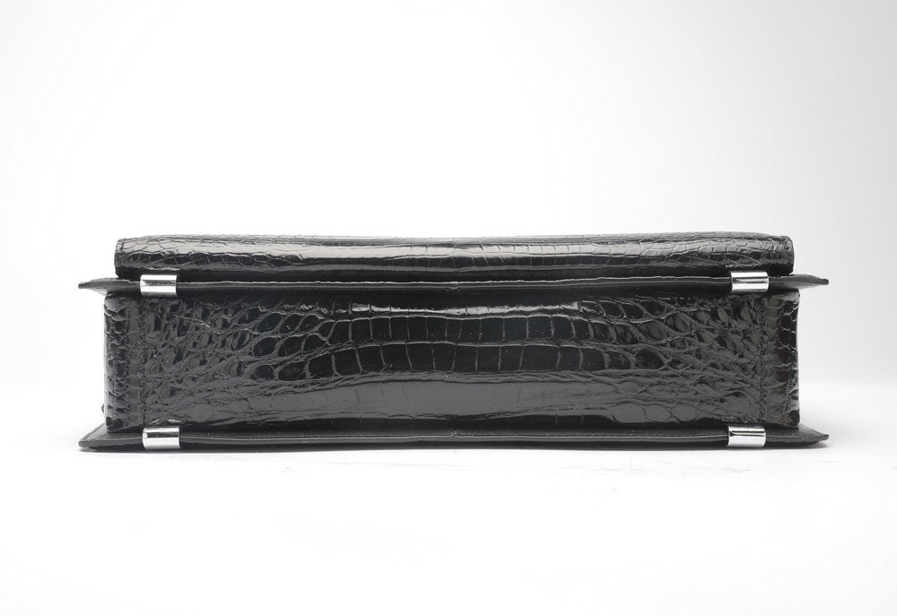 Crocodile Belly Skin Genuine Leather Men's Handbag Briefcase Double Zipper Handbag Business Office Business Trip Commuting File Bag 