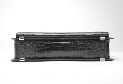 Crocodile Belly Skin Genuine Leather Men's Handbag Briefcase Double Zipper Handbag Business Office Business Trip Commuting File Bag 