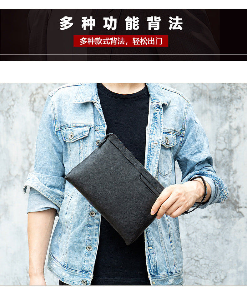 メンズクラッチバッグ 牛皮 本革製 韩国ファッション ビジネス男性用手首バッグ